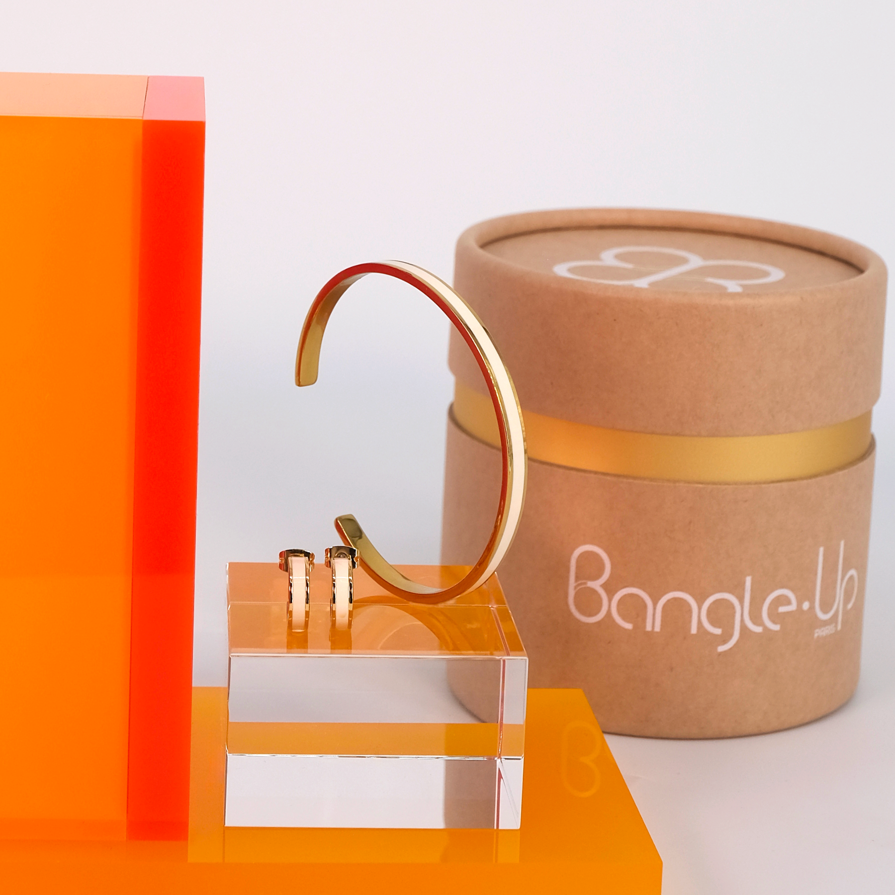 Coffret Jonc et Mini Créoles Bangle - Blanc Sable