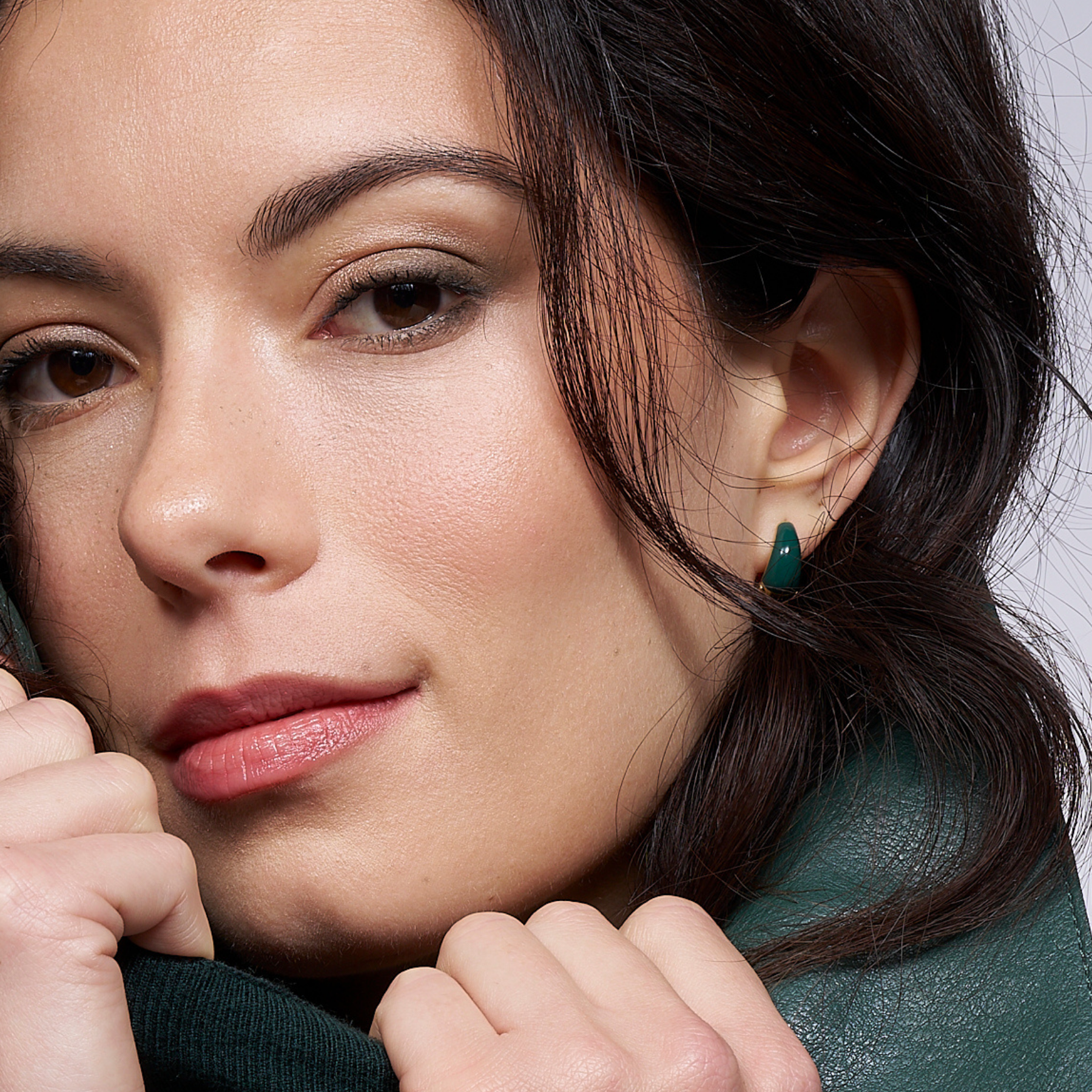 Curved Hoop Earrings - Forest Green