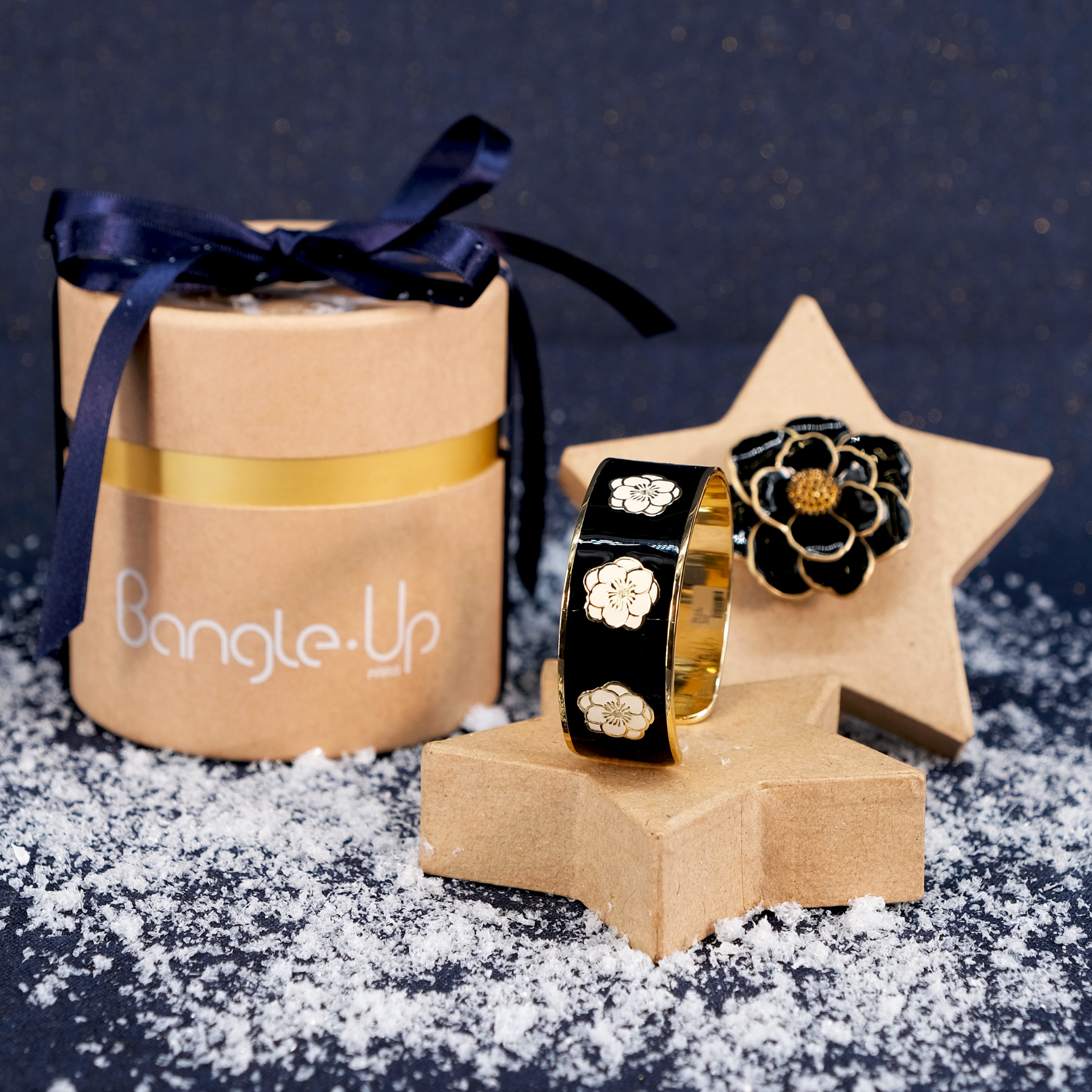 Coffret Mini Pendentif et Jonc Peony - Noir Carbon