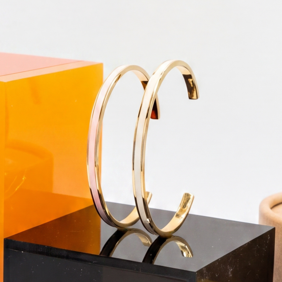 Coffret duo de joncs Bangle - Blanc Sable / Rose Coton