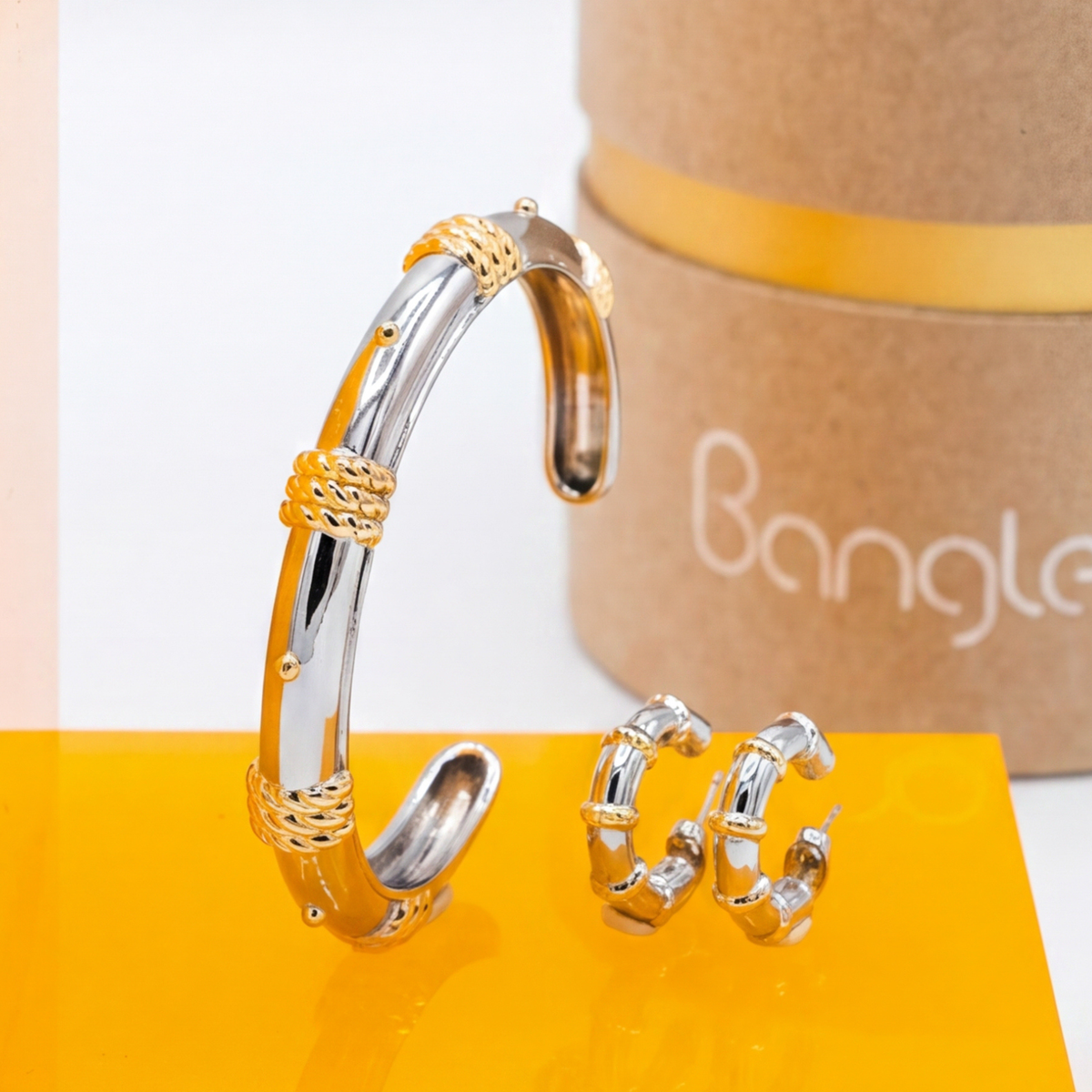 Coffret jonc et boucles d'oreilles Eole - Bicolore