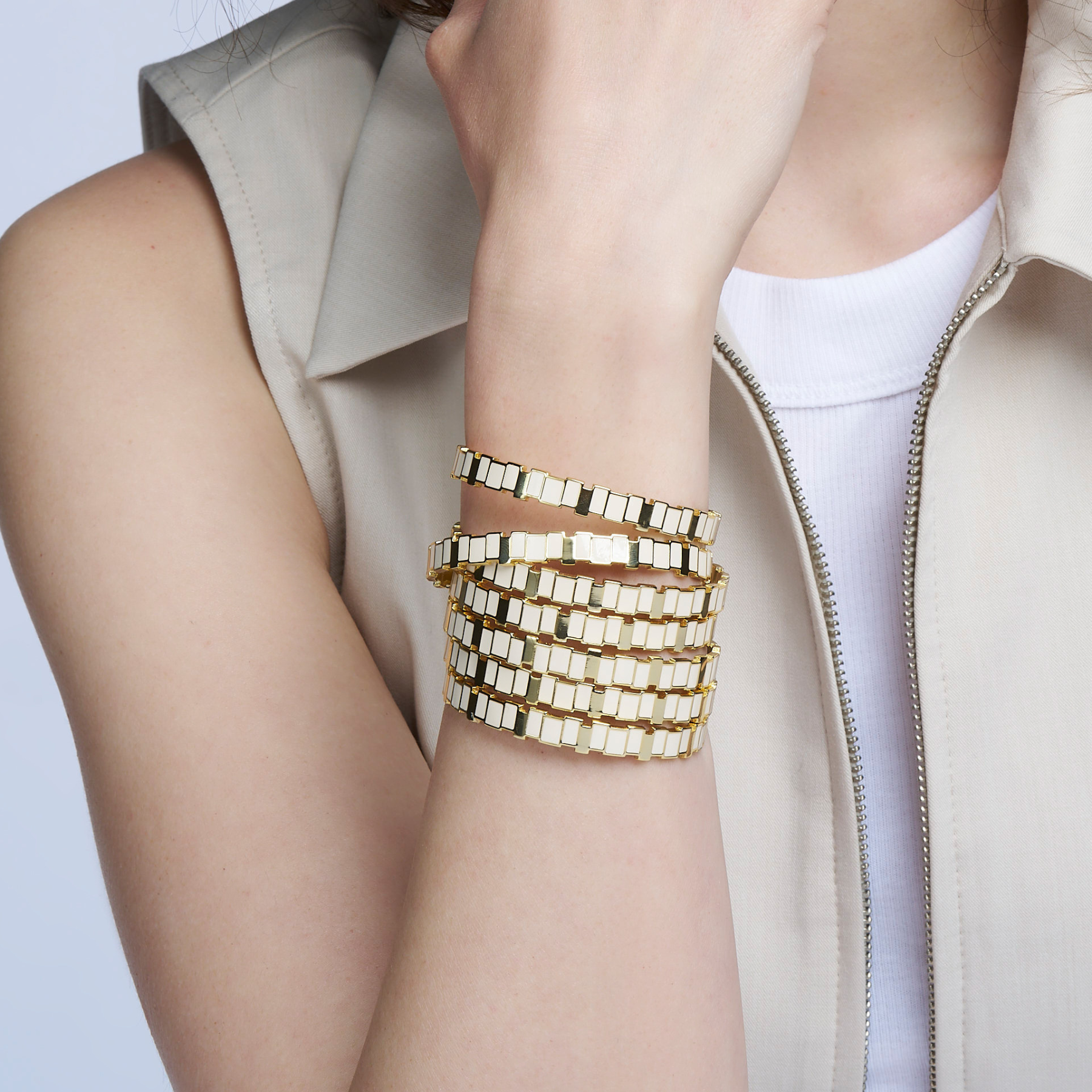 Jonc fin Inès Multi - Blanc Sable