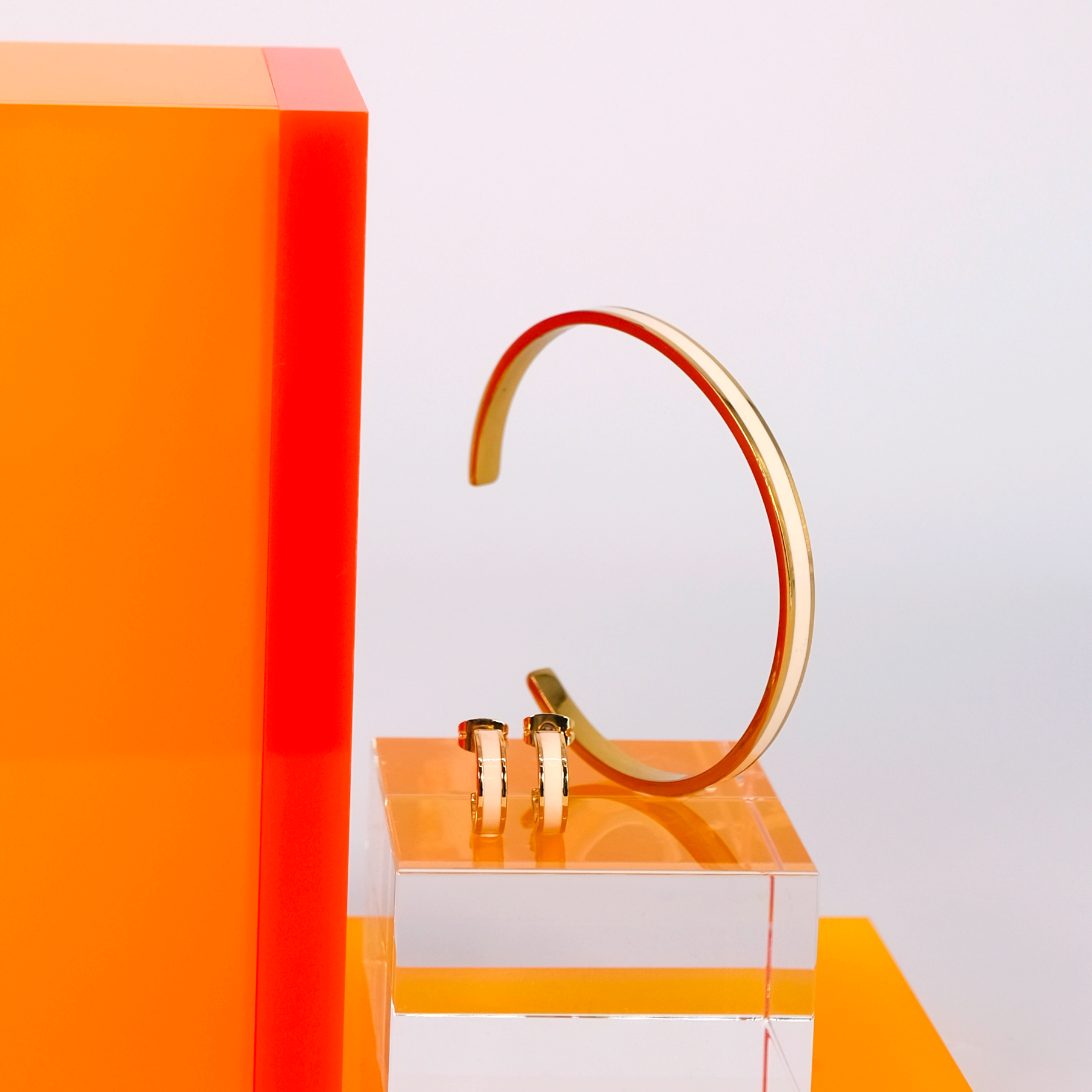 Coffret Jonc et Mini Créoles Bangle - Blanc Sable