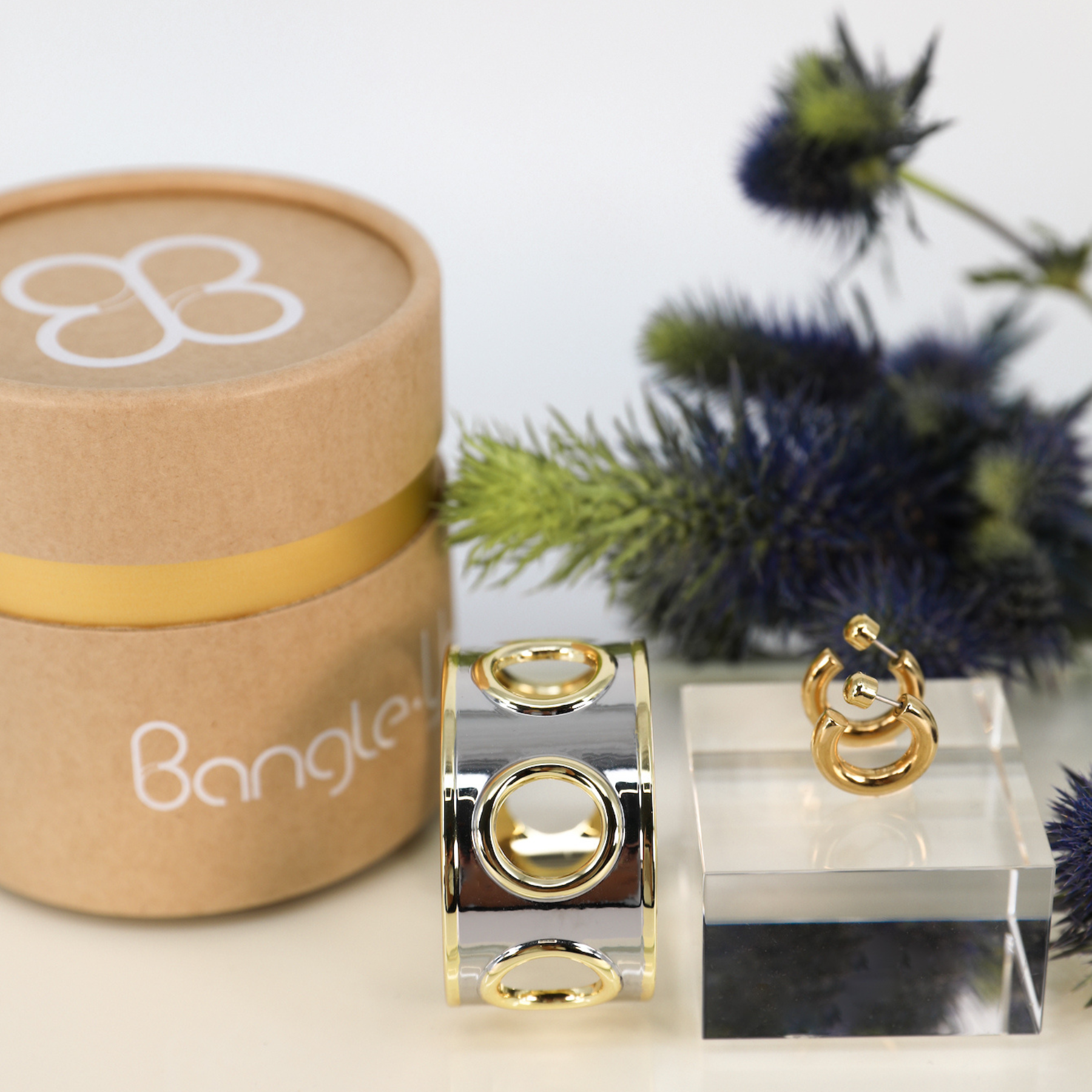 Coffret Manchette EYELET et Boucles d'oreilles AN-O - Bicolore