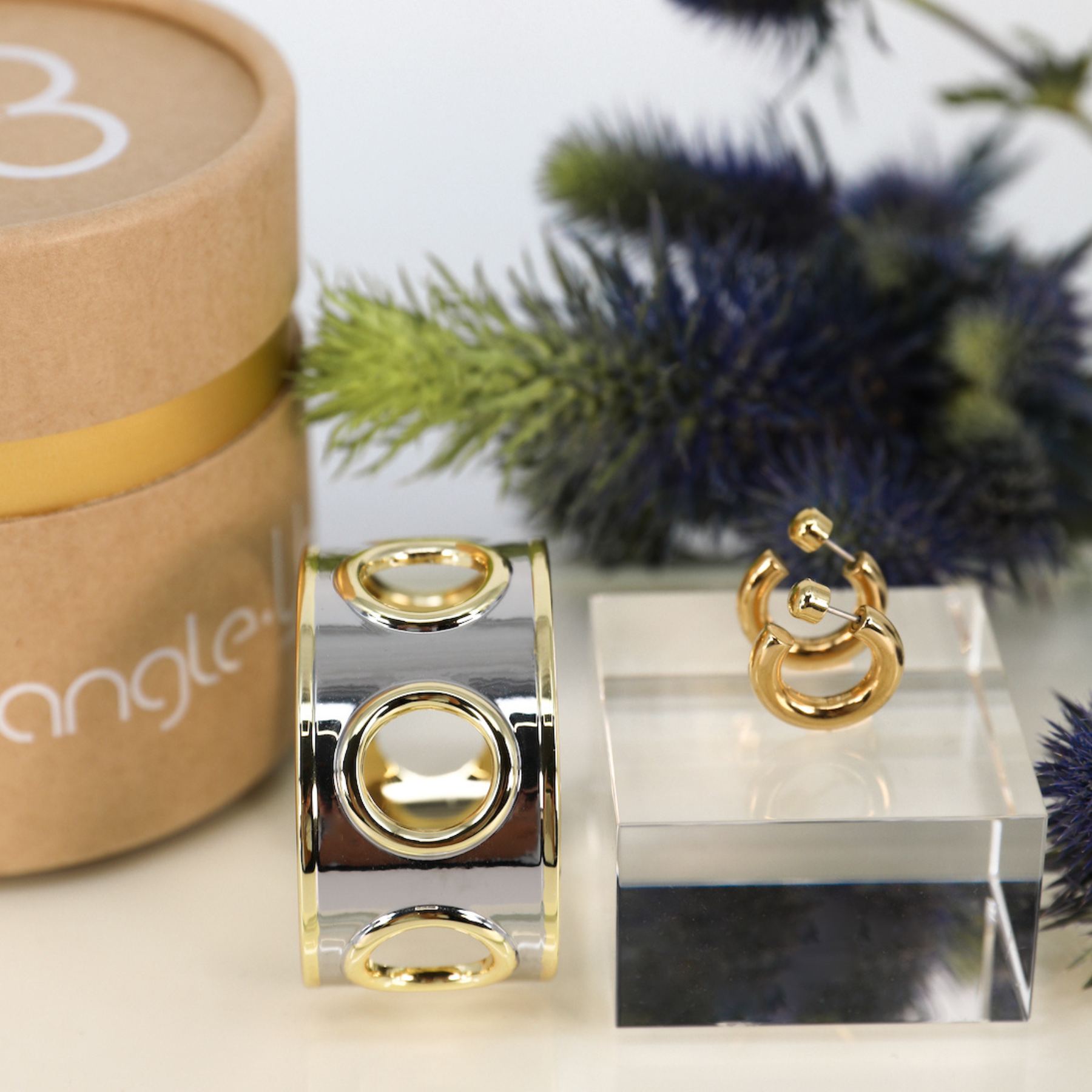 Coffret Manchette EYELET et Boucles d'oreilles AN-O - Bicolore