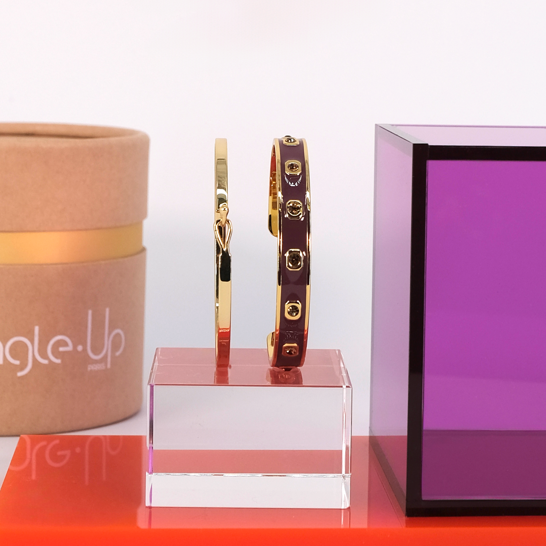 Coffret Jonc GEM et Bracelet Lily - Prune et Or Light